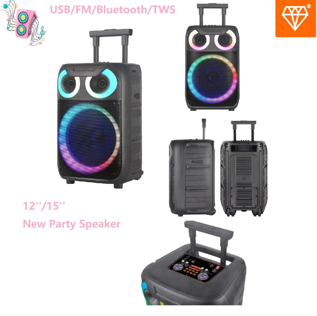 Trolley Plastic 12 Inch Woofer Wireless Speakers Outdoor Audio Box with Bluetooth USB/TF/FM